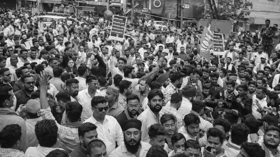 BJYM protests outside Congress HQ in Raipur over AI summit row